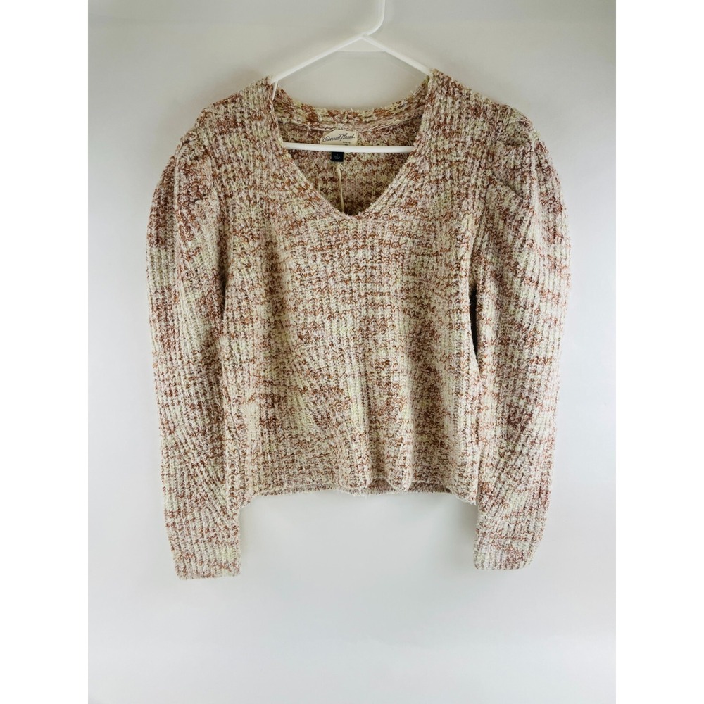 Universal Thread Sweater Womens Size Small Pink White Cream Pullover Puff Sleeve
